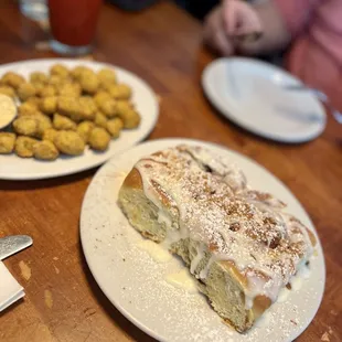 Cream Cheese Cinnamon Rolls and Cornmeal-Crusted Fried Okra