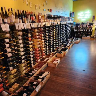 rows of wine bottles