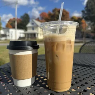 Caramel latte and brown sugar cinnamon shaken espresso