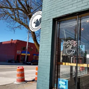 a sign in a window