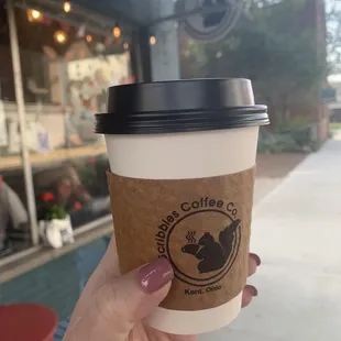 Small black squirrel, hot.  Mocha with extra shots.  Delicious.