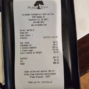 Bill for 3 plus 2 beers