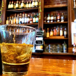 a glass of whiskey