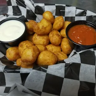 Curds of cheese battered and deep fried omg