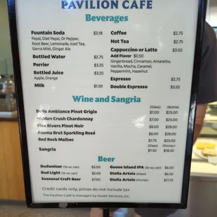 menu and prices