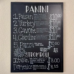 Panini / Stromboli Menu