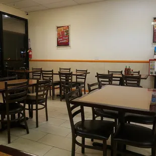 Good size interior; eight tables, four chairs each one.