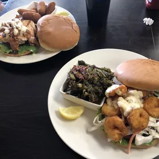 Shrimp and salmon burgers with fantastic sides!