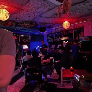 a group of people playing video games