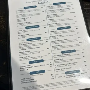 Menu (all sandwiches come with fries)