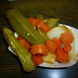 home made picked Jalapenos and onions with carrots
