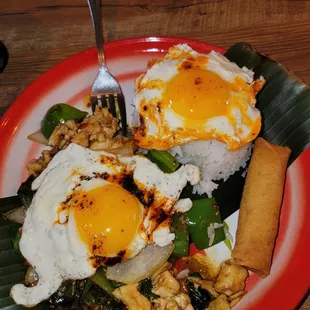 Basil Chicken with eggs n sunny side!