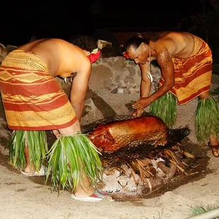 Kalua pig cooked in imu (underground oven)