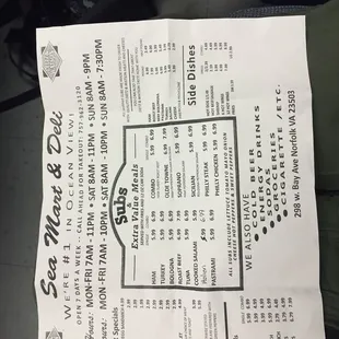 a menu for a restaurant