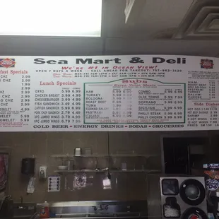 Menu on the wall