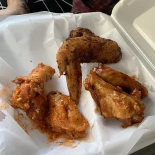Hot and sweet BBQ party wings with a jumbo wing