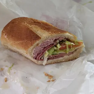 a half eaten sandwich