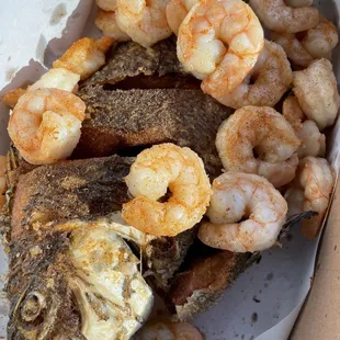 whole tilapia with 1lb of peeled shrimps both fried. Yum!