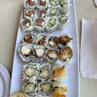 Philadelphia Roll, California Roll, Spicy Soft Shell Crab Roll, Spicy Shrimp Tempura Roll