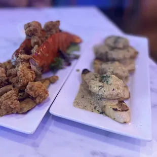 two plates of food on a table