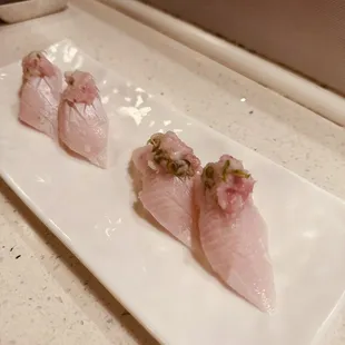 Yellowtail with topped with toro (?)