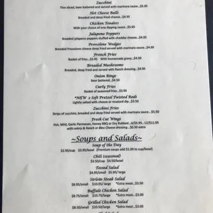the menu of the restaurant