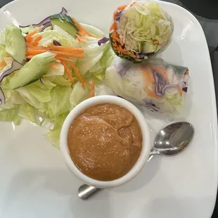 A3. Fresh Spring Rolls (2) served with salad and peanut sauce