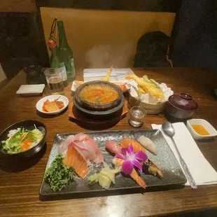 a table with a variety of food on it