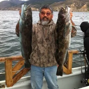 Captain Jon Yokomizo with a nice pair of Lingcod