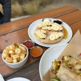 Classic Waffle, Breakfast Burrito, Fried Potatoes