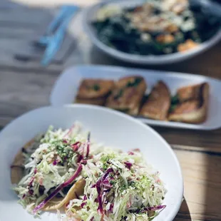 Beer Battered Avo Taco, Old Town Grilled Cheese, and Caesar Salad