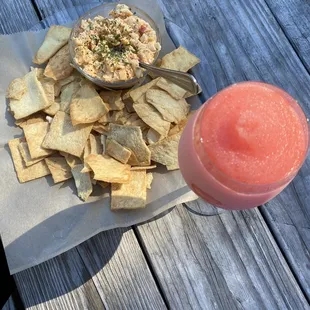 Wine slushee with pimento cheese