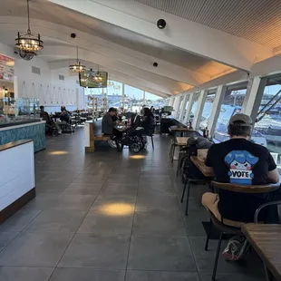 View from the front part of the restaurant looking towards the back.