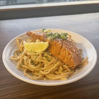 Hawaiian Style Salmon over Steam Rice or Garlic Noodles