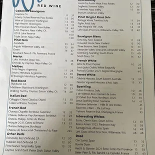 Wine list