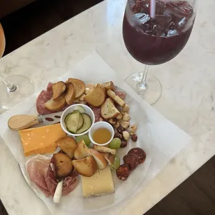 2 cheese charcuterie and red sangria! Yummy!