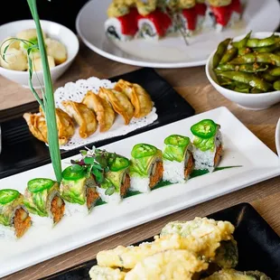 911 Roll, Veggie Tempura, Gyoza, Garlic Edamame, Tofu &amp; YTJ Roll