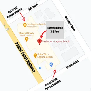 We have 2 hours free parking with validation. There are 2 parking entrances. On Oak &amp; Brooks Streets