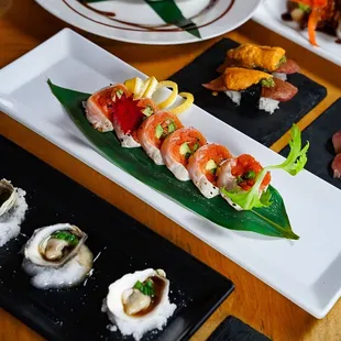 Oysters, Naked Salmon Roll, Uni Waygu and Mr Crab Roll