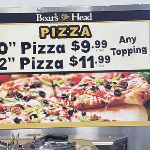 Pizza menu