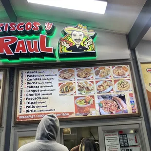 Menu with meat types