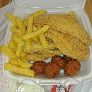 4 catfish meal, Catfish Overcooked on the inside smh.