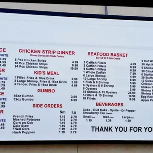 the menu for the restaurant