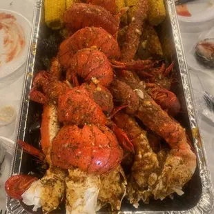 obsters and corn on the cob