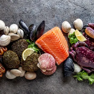 a variety of seafood and vegetables