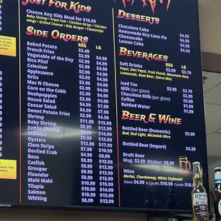 menu and prices