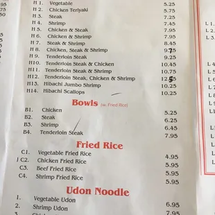 the menu of the restaurant