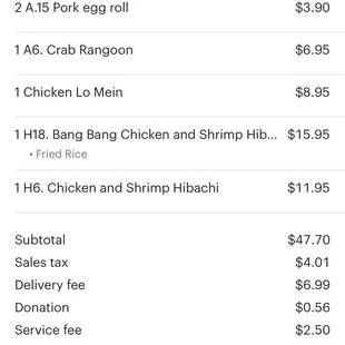 Waaaaaay overpriced going thru GrubHub.  Order carry out .....