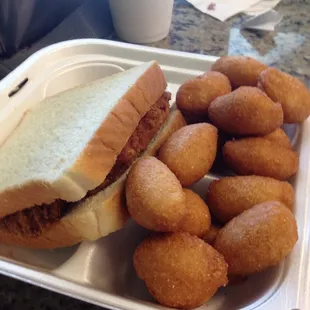 Chicken sandwich w/ hush puppies 3.75