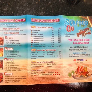 a menu for a seafood restaurant